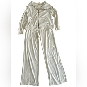 MICHAEL MICHAEL KORS White Velour Tracksuit Jacket L Pants M Wide Leg Cozy Set